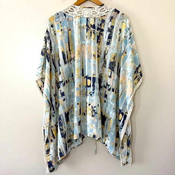 Anthropologie Sloane Rouge Abstract Patterned Kimono Lace Detail Sleeves M/L - Picture 6 of 8